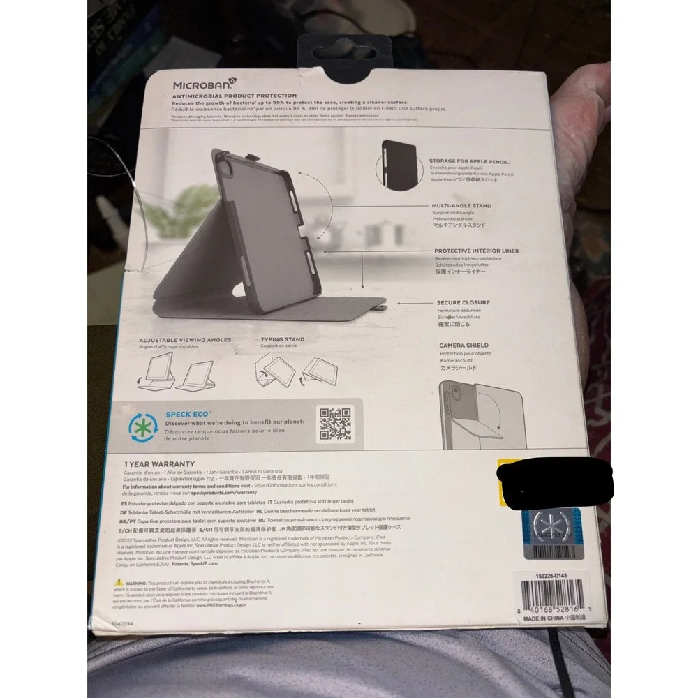 Speck Balance Folio iPad 10.9 2022 Case Black 4ft Drop Protection Microban